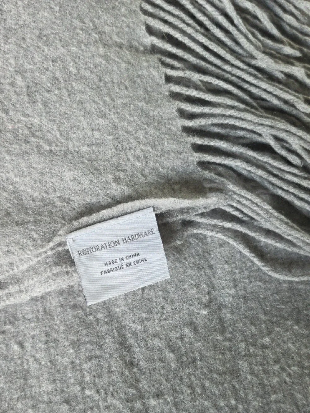 Restoration Hardware Gray Fringed 100% Cashmere Throw Blanket